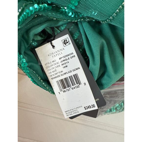 NWT Adrianna Papell Hand-Beaded Illusion Long Column Blouson Gown Green 16W - Picture 8 of 8